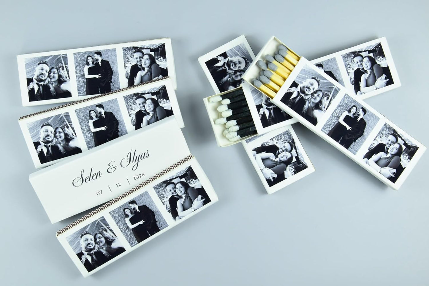 10 Boxes - Customized Matchboxes Colorful Tips (Wedding Design #5, 4" Matchboxes) (4" Matchsticks, Wedding Design #3)