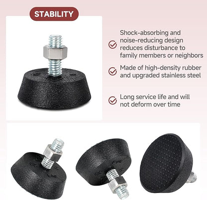 (4 Pack) Leveling Screw Foot Pads for Peloton Exercise Bike - Upgraded Stainless Steel 3/8" Leveling Screws, Anti-Slip Shock Absorbing, Noise Reduction Rubber Stabilizer Feet Replacement Parts
