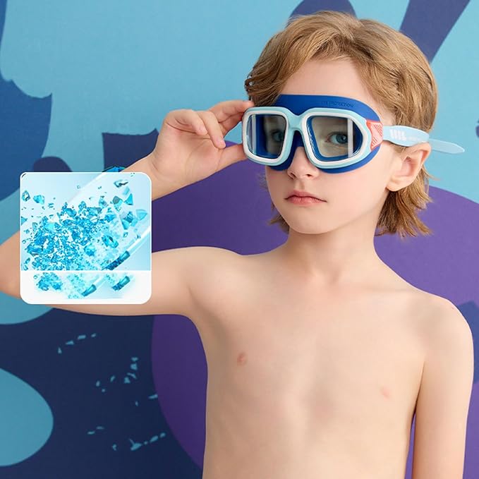 Kids Swim Goggles for Ages 4-12: Clear Vision, Wide View, No Leaks, Anti-Fog, UV Protection & Comfortable Fit