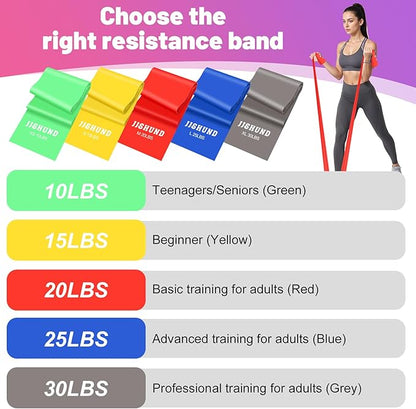 5 Pcs Resistance Bands, Professional Exercise Bands Elastic Stretch Bands for Fitness Yoga Pilates Stretching Strength Training, Workout Bands for Women and Men Home Gym