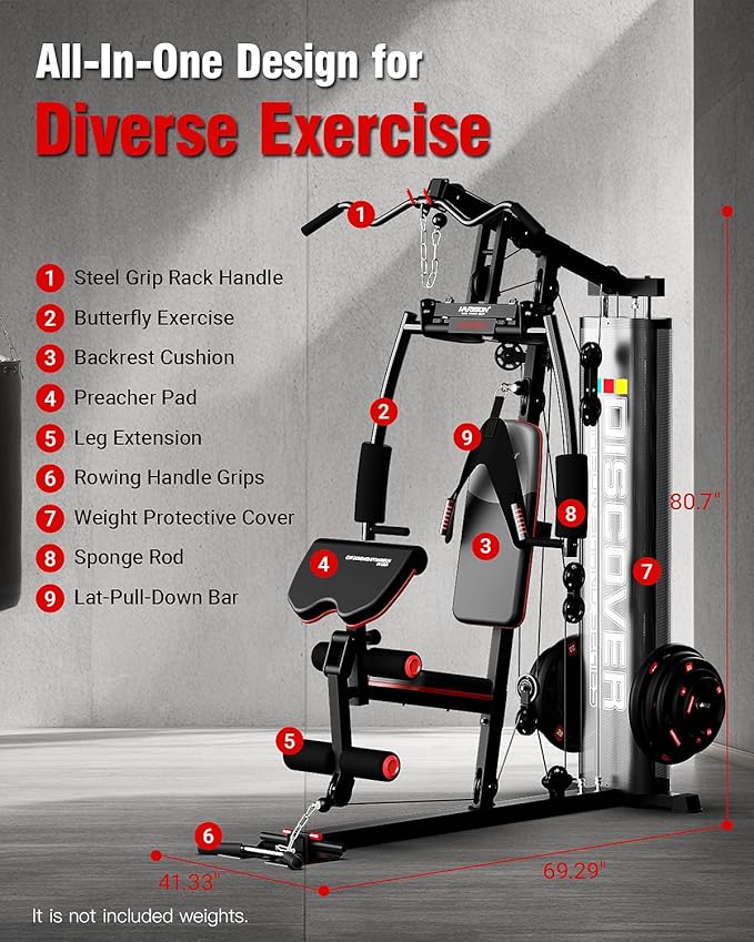 HARISON Home Gym - Full Body Workout Equipment, Exercise Equipment, Fitness Equipment, Multifunctional Home Gym Equipment for Home with Pulley System, Weight Bench, Rowing Machine