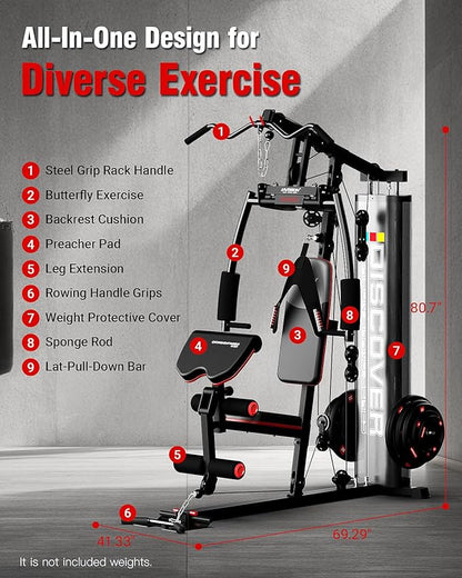 HARISON Home Gym - Full Body Workout Equipment, Exercise Equipment, Fitness Equipment, Multifunctional Home Gym Equipment for Home with Pulley System, Weight Bench, Rowing Machine