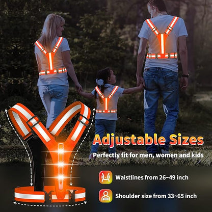 Led Reflective Vest Running Gear,USB Rechargeable Light Up High Visibility Running Vest,6-11hrs Light with Adjustable Waist/Shoulder for Runners Walkers
