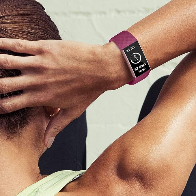 PACK 3 Silicone Bands for Fitbit Charge 4 / Fitbit Charge 3 / Charge 3 SE Replacement Wristbands for Women Men Small Large(Without Tracker) (Large: for 7.1"-8.7"wrists, Rose Gold+Black+Wine Red)