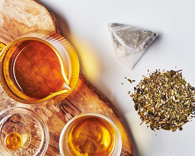 Grace Farms REVIVE Wellness Organic Tea Blend (16 Pyramid Sachets) | Yerba Mate, Green Tea, & Adaptogens | Natural Energy Coffee Replacement | Fairtrade & Kosher | Gives Back 100% of Profits