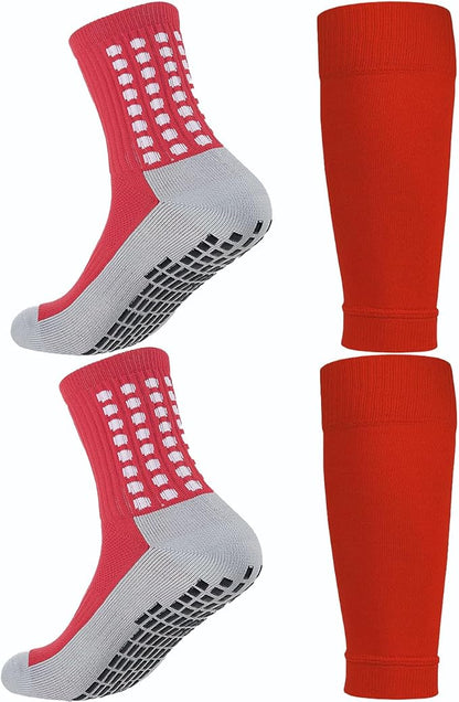 KMOLY 1 Set Soccer Grip Socks,Shin Guard Sleeves for Football Basketball for Men and Women Black/White One Size