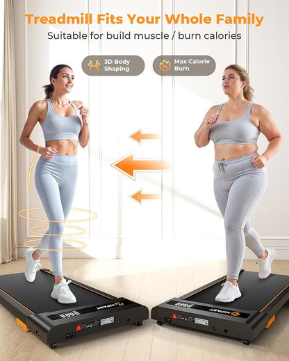 Walking Pad, 2.5HP Under Desk Treadmill for Home Office, 300 Lbs Capacity Portable Treadmills with Remote Control & LED Display, 2 in 1 Running Pad for Walking Jogging and Running