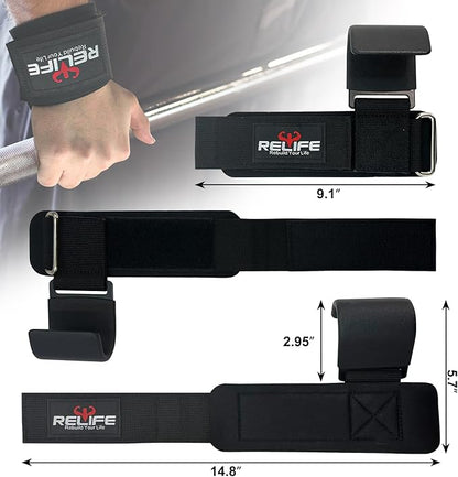 RELIFE REBUILD YOUR LIFE Lifting Hooks for Men and Women(Pair), Pull Up Straps, Gym Reapers Lifting Wrist Grips, Heavy Powerlifting, Lifting Hooks for Weight Lifting