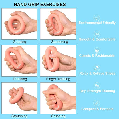Grip Strength Trainer Hand Gripper Strengthener. Hand Finger Wrist Forearm Workout Exerciser for Strength Training Rock Climbing Athletes Rehabilitation Stress Relief. Silicone Rings 3.5 Inch.