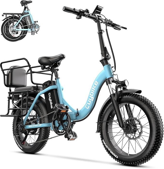 Folding Electric Bike for Adults with Peak 1000W Motor, 48V 20AH Battery up to 30MPH 80 Miles, 20" Fat Tire All Terrain Ebike, Front Suspension 7-Speed Commuter E Bike, Step-Thru, UL Certified