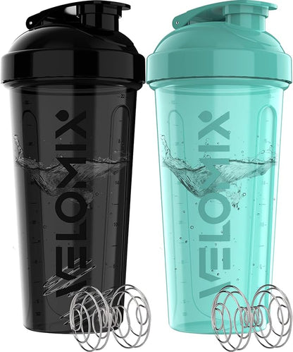 '-2 Pack- 28 oz Protein Shaker Bottles for Protein Mixes - 2x Wire Whisk | Leak Proof Shaker Cups for Protein Shakes | Protein Shaker Bottle Pack (Black/Turquoise)