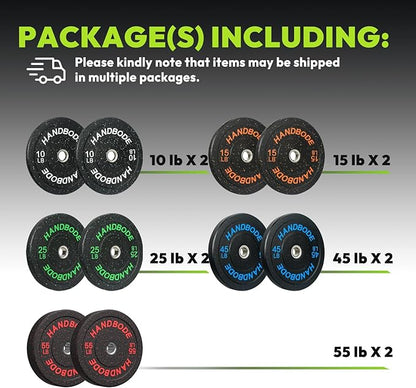 2-Inch Bumper Plates High Bounce, Olympic Weight Plate Set 45/100/160/190/260/300lb, Barbell Weight Plates Set for Home Gym, Colored Weights Rubber Strength Training Plate for Weight Lifting