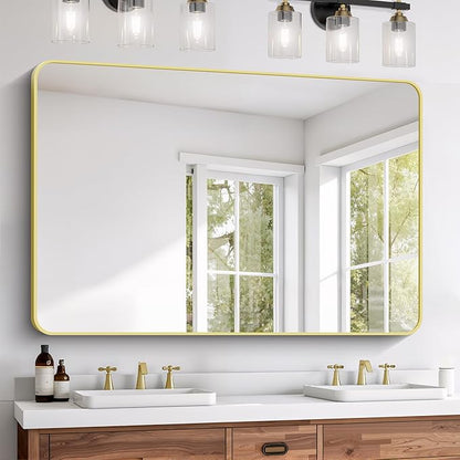 FORBATH 55x36 Inch Gold Bathroom Mirror for Over Sink, Large and Wide Rectangular Wall Mirror with Metal Frame, Rounded Corners for Bathroom, Bedroom, Entryway Decor (Horizontal or Vertical)
