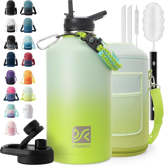 1 Gallon Water Bottle Insulated | Thickened Stainless Steel Vacuum Metal Water Jug | Portable Sports Large for Gym and Hiking with Straw, Carrier Bag, Handle Strap | BPA-Free 128 oz