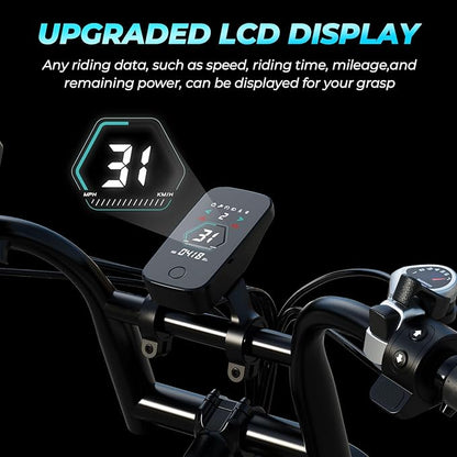 Electric Bike for Adults, 20" Fat Tire EBike 31MPH, 65Miles PAS Range, 1500W Peak Motor Electric Dirt Bike with Long Seat, Rear Rack, 48V 15.6AH Battery All-Terrain Electric Mountain Bike for Off-Road