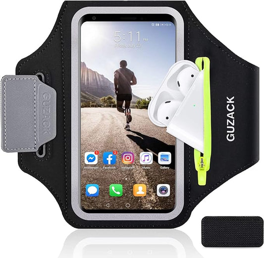 GUZACK Running Armband for iPhone 16 Pro 15 14 13 12 11 Pro Max/Plus/XR/XS, Galaxy S25/S24/S23/S22, with Card Slot & Key Pockets, Sports Arm Bands Cell Phone Holder Fit Up to 6.9 Inches Phone