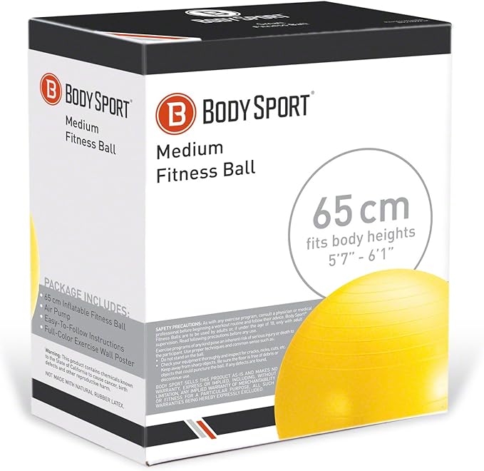 Body Sport Exercise Ball with Pump for Home, Gym, Balance, Stability, Pilates, Core Strength, Stretching, Yoga, Fitness Facilities, Desk Chairs