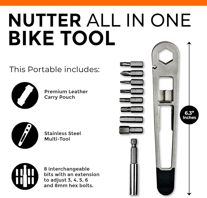 FULL WINDSOR -The Nutter Bicycle Multi Tool–Portable Cycling Repair Kit for MTB, Road & Dirt Bikes – Includes Spanner, Magnetic Bit, Tire Levers & Bottle Opener–Compact Brown Case for On-the-Go Fixes