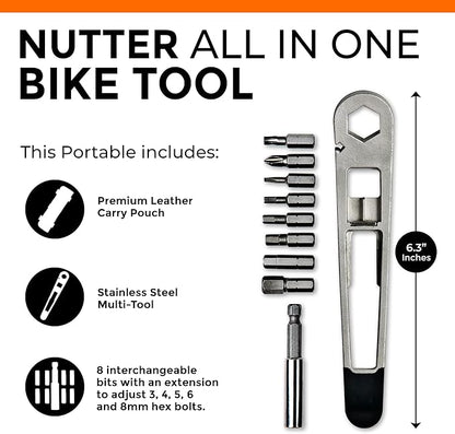 FULL WINDSOR -The Nutter Bicycle Multi Tool–Portable Cycling Repair Kit for MTB, Road & Dirt Bikes – Includes Spanner, Magnetic Bit, Tire Levers & Bottle Opener–Compact Brown Case for On-the-Go Fixes