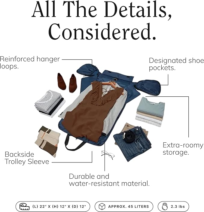 Halfday Convertible 2-in-1 Garment Duffel Weekender Bag 45L | Wrinkle-Free Travel, Hanging Suit Compartment, Shoe Pockets, Trolley Sleeve. Durable & Water-Resistant Carry-On, Marine
