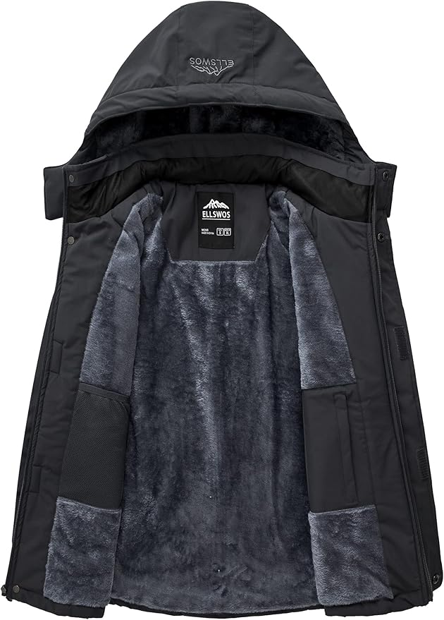 ELLSWOS Men's Waterproof Ski Jacket Winter Snow Coat Warm Hooded Raincoat Windproof Windbreakers