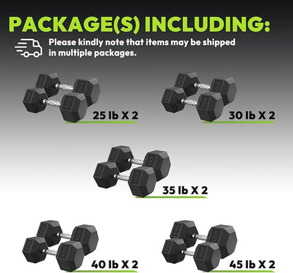 Hex Dumbbell Set, 30-480 lb Set Rubber Encased Exercise & Fitness Dumbbells, Weights Dumbbells Set, Hand Weight for Strength Training
