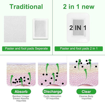 2in1 20PCS Foot Pads, Natural Bamboo Vinegar Ginger Powder Foot Pads