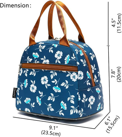 FlowFly Insulated Lunch Cooler Bag - Tote Bag Organizer for Women/Men, Floral#White
