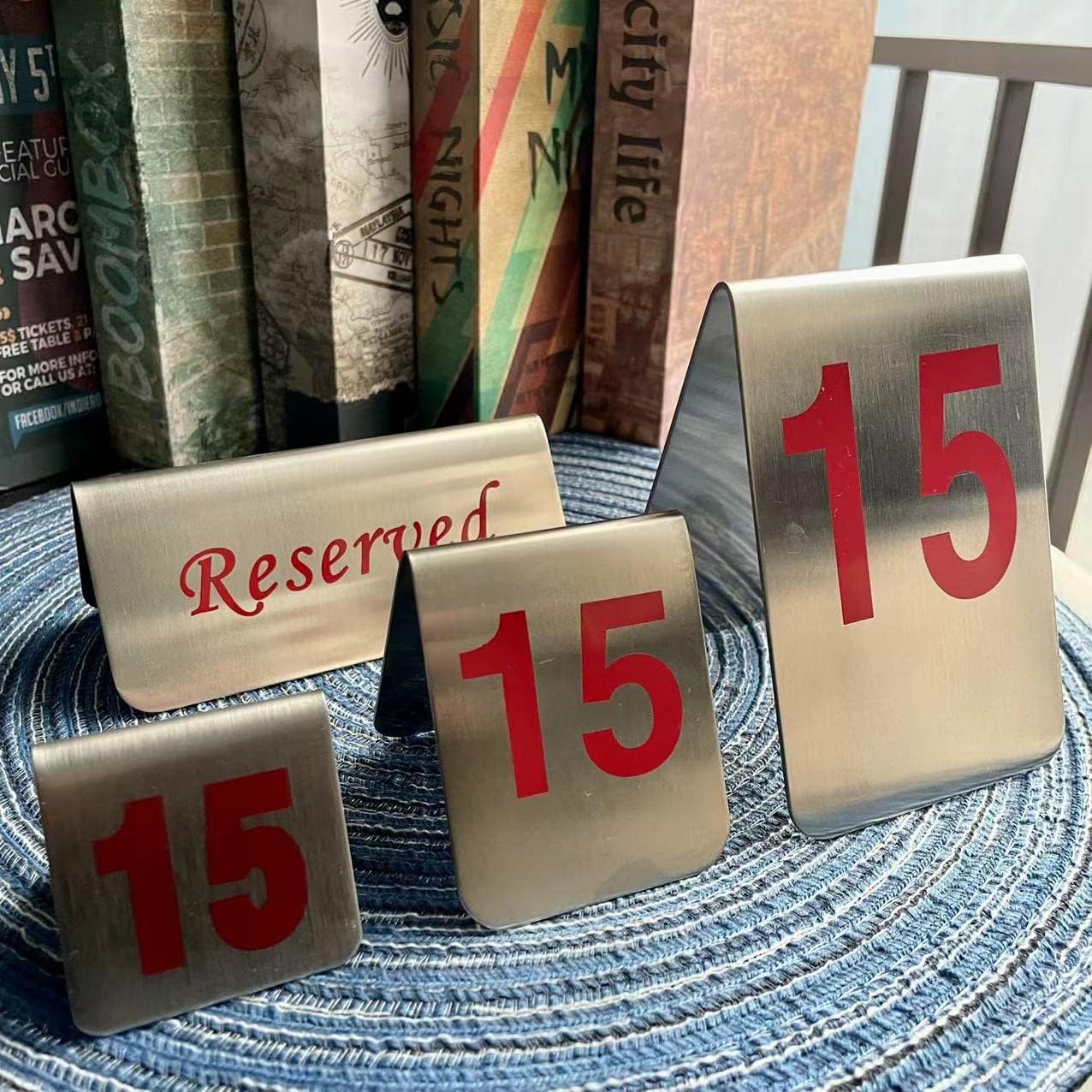 10 Pcs Metal Place Cards Stackable Tent Style Table Numbers，Place Card Holders for Celebration Wedding Party Restaurants Cafes Bars Gatherings meeting Room Board Game Serial (Small 11-20, Red)