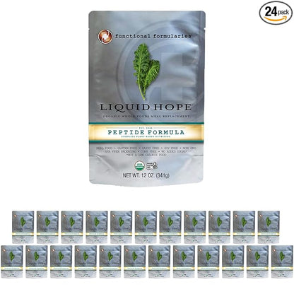 Functional Formularies Liquid Hope Peptide Organic Tube Feeding Formula and Nutritional Meal Replacement Supplement, 12 Oz Pouch, Pack of 24