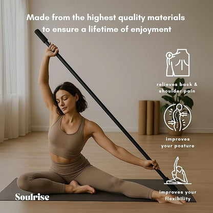 Yoga Stick for Mobility Exercise, Stretching, Pilates, Physical therapy, Fitness and other Workout - Adjustable 5 ft Pole will fix Posture, Stretch, Balance and Flexibility Training - Incl free E-book