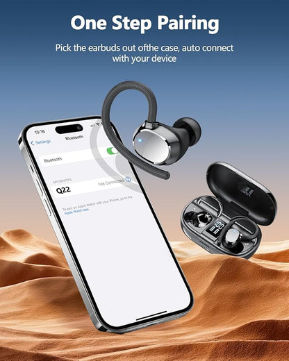 Ear Buds Wireless Bluetooth Earbuds Sport 2025 New Bluetooth 5.3 Headphones with LED Display 128H Playtime Powerful Bass Over Ear Earphones with Earhooks IP7 Waterproof for Gym/Running/Workout