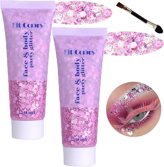 Body Glitter Face Glitter Gel: Singer Concerts Disco Festival Rave Accessories Face Glitter Makeup 150ml Chunky Sequins Mermaid Face Body Hair Glitter Gel (2 Pink)
