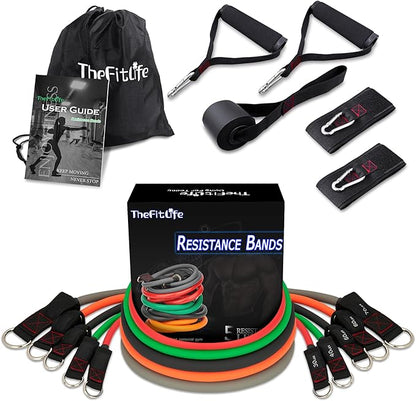 TheFitLife Resistance Bands with Handles - Designed for American Body Types, Exercise Workout Tubes for Men, Women, Includes Large Handles, Ankle Straps, Door Anchor, Fitness Levels