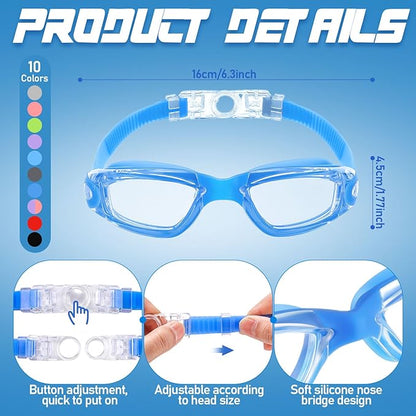 Konohan 10 Pack Swim Goggles Bulk for Kids adult Pool Goggles Anti Fog Silicone No Leak Swimming Glasses for Men Women Youth