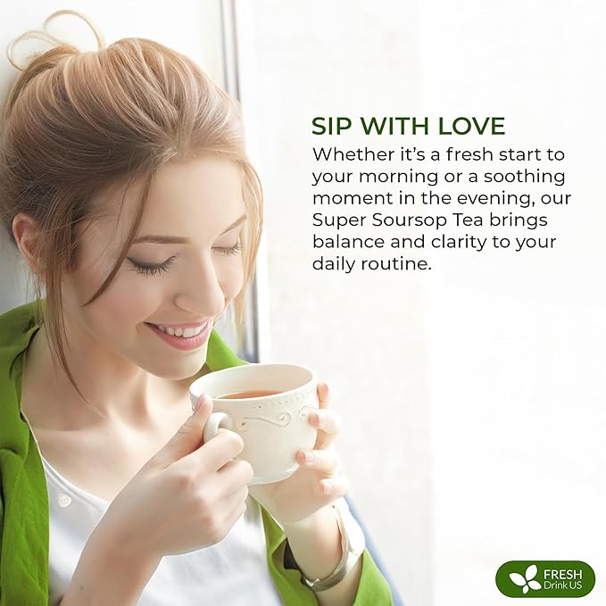 FreshDrinkUS, Super Soursop Herbal Tea – 40 Tea Bags | Soursop, Ginger, Turmeric, Lemongrass, Cinnamon, Black Pepper & Peppermint | Caffeine-Free, Natural Flavor, Plant-Based Blend | Sugar-Free