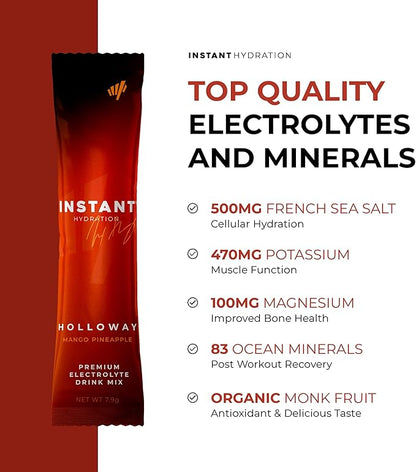 Instant Hydration Electrolytes Powder Packets - Mango Pineapple Drink Mix - Zero Sugar - Keto, Vegan, Gluten-Free, Non-GMO - Boost Recovery, Brain Health, Muscle & Tissue Support- 30 Sticks