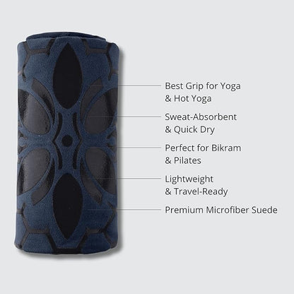 Clever Yoga Non-Slip Hot Yoga Towel – Non-Slip Grip for Hot Yoga, Sweat Absorbent, Honeycomb Silicone Grip, Stays Flat – Ideal for Pilates, Travel, Washable & Lightweight - Dark Blue