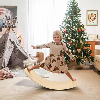 Gentle Monster Wooden Wobble Balance Board, 35 Inch Rocker Board Natural Wood, Kids Toddler Open Ended Learning Toy, Yoga Curvy Board for Office & Classroom Adult
