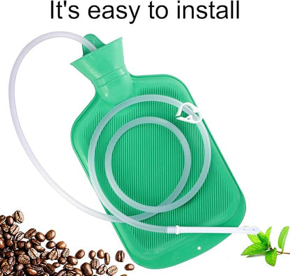 Enema Bag Kit with 5ft Hose Coffee Enemas at Home Water Shower Douche Colon Detox Cleanse Kit with Enema Tubing, Enema Tips, Clamp and Hook (Green, 2 L)