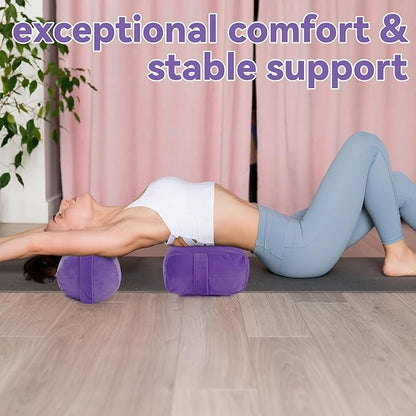 ROYALAY 2 Pcs Yoga Bolster Pillow for Restorative Yoga, Rectangular and Cylinder Meditation Pillow Set with Carrying Handles, Supportive Cushion for Exercise Workout Stretching Meditation,Purple