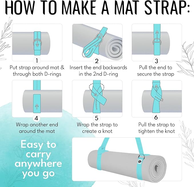 TECEUM Yoga Strap & Mat Strap – 2 IN 1 – Cotton – 6 ft 8 ft 10 ft (30+ colors) – Adjustable Non-Slip Belt for Yoga, Pilates, Stretching, Physical Therapy, Fitness & Home Workout – For Carrying Mats