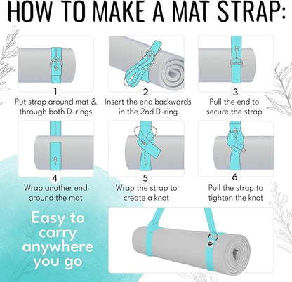 TECEUM Yoga Strap & Mat Strap – 2 IN 1 – Cotton – 6 ft 8 ft 10 ft (30+ colors) – Adjustable Non-Slip Belt for Yoga, Pilates, Stretching, Physical Therapy, Fitness & Home Workout – For Carrying Mats