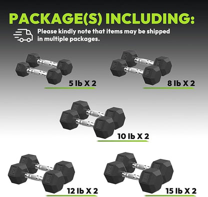 Hex Dumbbell Set, 30-480 lb Set Rubber Encased Exercise & Fitness Dumbbells, Weights Dumbbells Set, Hand Weight for Strength Training