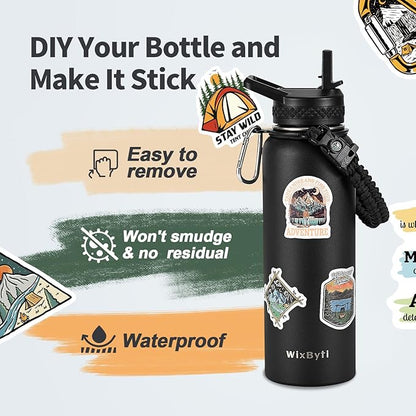 40 oz Insulated Water Bottle with Straw (Cold for 48 Hrs), Stainless Steel Triple Wall Vacuum Sports Water Jug, Leakproof Hydro Cup Flask with Paracord Handle & Straw Spout Lids & DIY Stickers