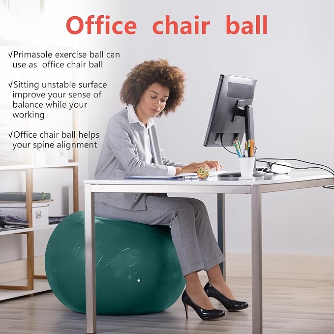 Exercise Ball for Balance Stability Fitness Workout Yoga Pilates at Home Office & Gym Birthing Ball for Pregnancy, Office Ball Chair