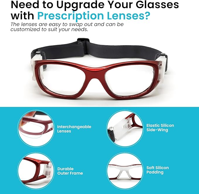 BLUE CUT Safety Basketball Goggles For Kids for Outdoor Sports Activities Anti Fog Replaceable to Prescription Lenses