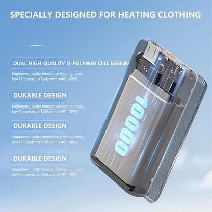2 Pack Battery Pack Heated Vest for ORORO and Venustas, 7.4V/5V Power Bank for Heated Vest with DC/USB/Type-C Output and LED Display for Heating Clothing and Phones