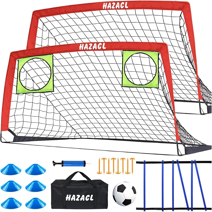 Kids Soccer Goal for Backyard, 6x4 9x5 FT Portable Soccer Nets Pop Up with Ball, Agility Ladder, Cones, Target & Carry Bag for Toddler Youth Outdoor Indoor Training Practice Sports Games Play