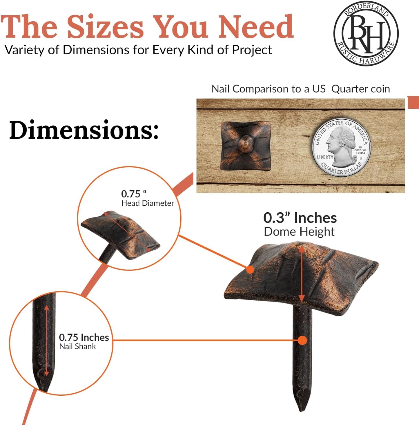 10 Pack 0.75" Square Head Iron Clavos Decorative Nails – Oil Rubbed Bronze – Handmade Rustic Square Fasteners for Farmhouse Shutters, Barn Doors, Shutters, Gates – Ornamental Wood Accent